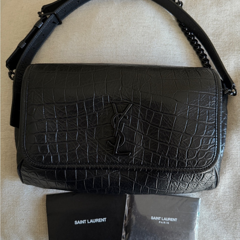 YSL Niki Croc Embossed Shoulder Belt Bag